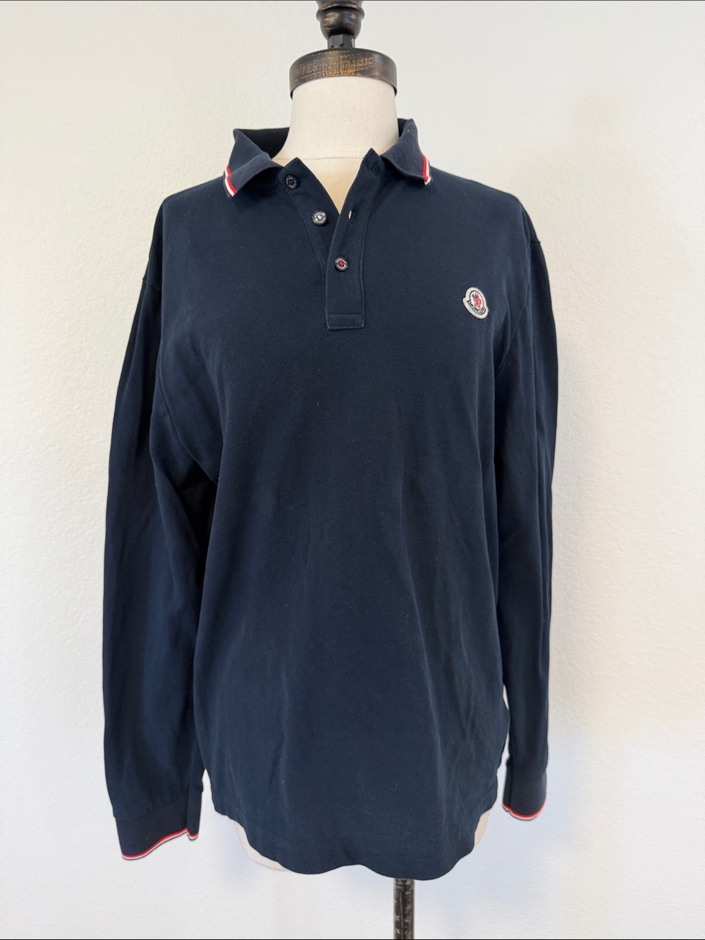 MONCLER Maglia Polo Manica Lunga Long Sleeve Polo Shirt Mens XL Navy Blue